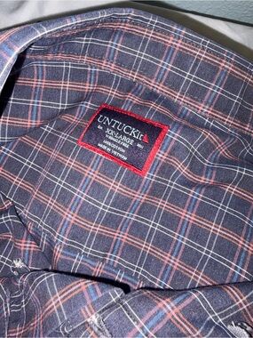 UNTUCKit Men's Navy Plaid Button-Down Shirt with Pink Accent